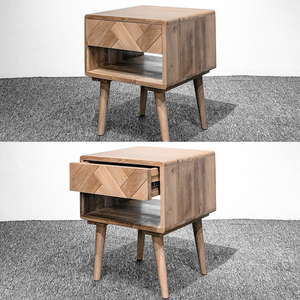 Mesita de noche minimalista, cajones naturales de madera de teca maciza - Product Image 3