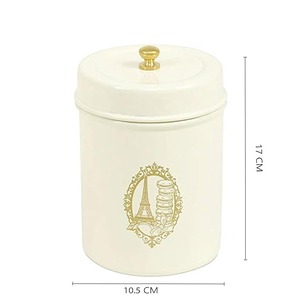 Pot de rangement en métal vert lime sur le thème de Paris avec bouton doré, conteneur cylindrique vintage français, approvisionnement direct par le fabricant - Product Image 3