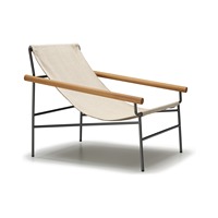 Fauteuil lounge d'extérieur avec structure en métal peint, accoudoirs en bois d'Iroko, fabriqué en Italie