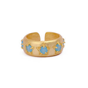 Bague étoile à cinq pierres calcédoine rose Boho Design réglable en laiton brossé plaqué or bagues de créateur fantaisie pour la mode - Product Image 6