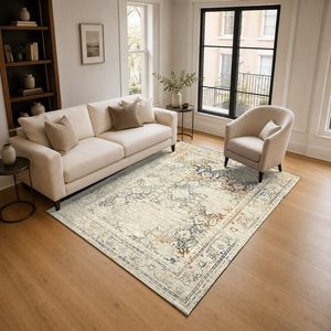 Alfombra de chenilla lavable a máquina con estampado digital tradicional anatólico en terracota dorado, antideslizante, modelo LXDP-0291 de RUGS DEPOT, venta al por mayor. - Product Image 2