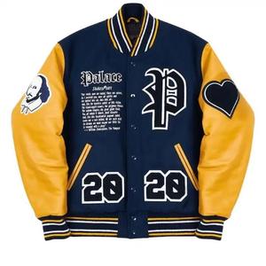 Veste universitaire personnalisée pour homme, jaune marine, veste de baseball pour homme, streetwear automne-hiver, mode, broderie en laine et cuir - Product Image 1