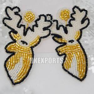 Handmade Women's Fashionable Silver <b>Hoop</b> <b>Earrings</b> Cute Reindeer Head Beaded Winter Festive Holiday Jewelry Christmas Collection - Product Image 3