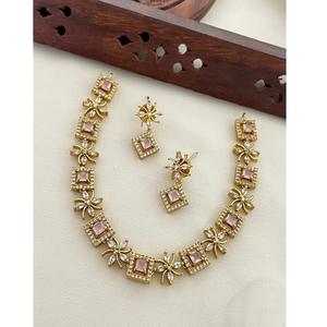 Élégant ensemble Kundan en plaqué or pour femmes collier de mariée aspect diamant floral classique bijoux Polki taille carrée pour mariage - Product Image 1