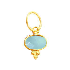 925 argent Sterling or Vermeil facettes Aqua calcédoine ovale 4x6mm pierres précieuses pendentif fantaisie lunette réglage diamant saut bijoux - Product Image 1
