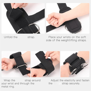 Sangles de musculation OEM de qualité supérieure avec anneaux en D, support de poignet à manchette, en nylon, coton et néoprène, antidérapantes et respirantes - Product Image 5