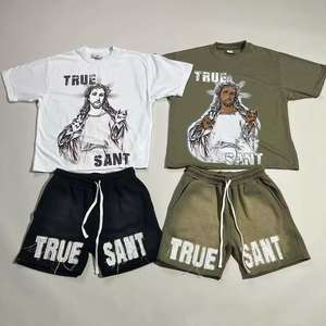 Ensembles courts d'été délavés à l'acide T-shirt et short survêtement personnalisé Streetwear Gym Fitness ensembles pour hommes ensembles courts délavés au soleil pour hommes - Product Image 3