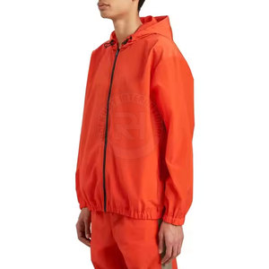 Survêtement à capuche orange pour homme, fermeture éclair intégrale, léger, décontracté, sportswear, couleur unie, polyester, vêtements de printemps avec poches latérales - Product Image 4