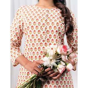 ชุดเซ็ตผ้าฝ้ายพิมพ์ลายบล็อกสีขาวแดง แขนสามส่วน - Product Image 2