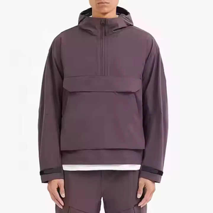 2025 Veste coupe-vent décontractée en toile à demi-fermeture éclair pour hommes avec logo personnalisé pull imperméable et grande poche avant - Product Image 2