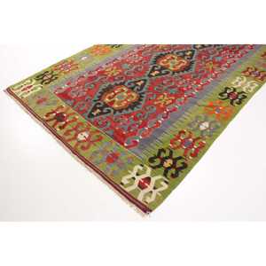 พรมตุรกีวินเทจขนาด 6x9.9 ฟุต พรมขนาดใหญ่ พรมขนสัตว์สีแดงเขียวลายปะติด - Product Image 2