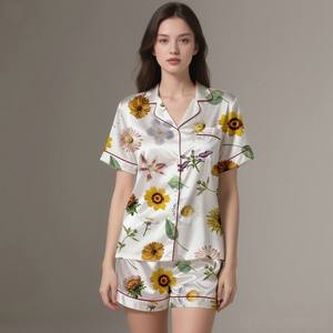 Summer Spring Lightweight Silk Satin Pajamas Set Drop Shipping Breathable Soft Animal Printed Customizable Nightwear - Product Image 2