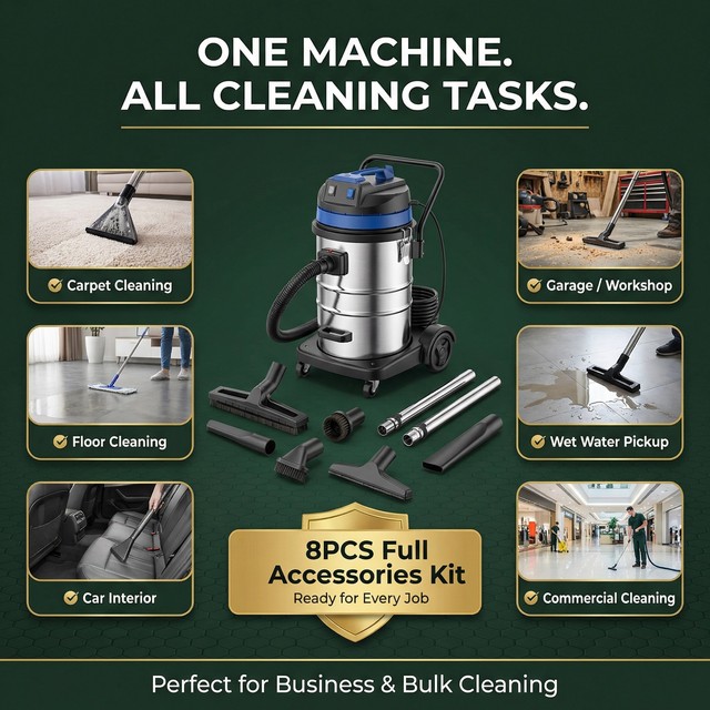 New Electric Heavy Duty 70L Industrial Wet & Dry Vacuum Cleaner for Warehouse Workshop Garage-2000W 1 Year Warranty