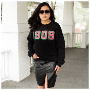 Fabricante de Ropa Personalizada, Sudadera Negra con Cuello Redondo para Mujer, Bordado Chenille con Logotipo Frontal, Camiseta Alpha Kappa Alpha 1908 - Product Image 2