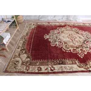 Alfombra de 7.6x11 pies, Alfombra Turca Extra Grande, Alfombra con Diseño de Plantas y Árboles Rojos - Product Image 4