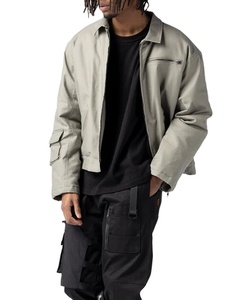 Veste de travail vintage avec doublure en satin pour hommes, logo personnalisé de haute qualité, streetwear, veste de travail en toile avec fermeture éclair et col rabattu - Product Image 3