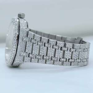 Luxurious Moissanite Diamond Studded <b>White</b> <b>Watch</b> Quartz Movement Date Function Iced Out Hip Hop Style <b>for</b> Men and <b>Women</b> - Product Image 3