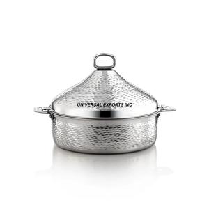 Marmite en acier inoxydable martelé en métal Casserole de créateur faite à la main de belle qualité Réchauffeur d'aliments en métal fantaisie classique et élégant - Product Image 1