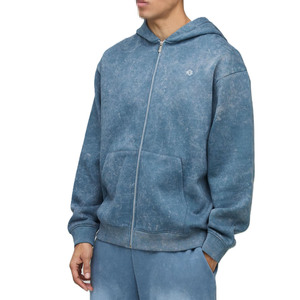 Sweat à capuche zippé en molleton de coton délavé 400-430 GSM, coupe décontractée pour homme avec broderie de logo personnalisée, OEM, marque privée - Product Image 2