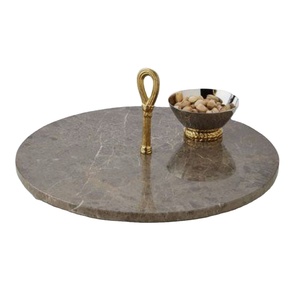 Plateaux de service classiques en marbre pour maison, hôtel, Restaurant, couleur noire, design moderne, forme ronde, métal et marbre, fournitures d'hôtel - Product Image 1