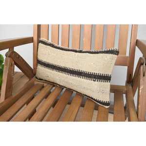 Beige Vintage Kilim Patchwork Wool Pillow 8x16 Inch Decorative Accent for Sofa <b>Fluffy</b> Leaves Pattern Woven <b>Cushion</b> - Product Image 3