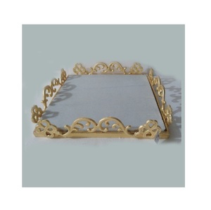 Plateau rond en marbre de haute qualité fait à la main avec bordure en métal Lot de 2 pour hôtel et restaurant servant du café - Product Image 4