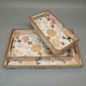 ถาดเสิร์ฟไม้พิมพ์ลายมีนาสุดหรู เป็นมิตรกับสิ่งแวดล้อม ทนทาน ใช้กับเครื่องล้างจานได้ ผลิตด้วยมือ ดีไซน์สีสันสดใส ของตกแต่งบ้านทันสมัย - Product Image 1