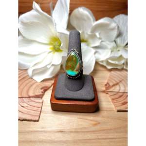 Handmade <b>Boho</b> Royston Turquoise & Sterling <b>Silver</b> <b>Ring</b> Navajo Made Gemstone Jewelry for Everyday Wear Size 8.75 - Product Image 1