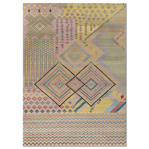 Alfombra Manchaha de Lana y Seda de Bambú Anudada a Mano con Patrón Geométrico Abstracto Multicolor de 10mm, Rectangular, para Pasillo y Uso Doméstico - Les-1556 - Product Image 1