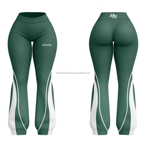 Leggings évasés de sport de haute qualité en poly spandex 260 GSM, gris foncé, tissu respirant extensible, panneau contrasté, sublimation - Product Image 2