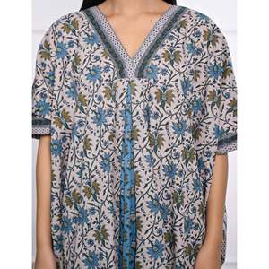 100% Cotton Hand <b>Block</b> <b>Printed</b> Kaftan Elegant Casual Lady Floor-Length Dress for Leisure & Valentine's Day - Product Image 2