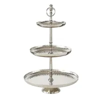 Support à dessert et gâteau rond en acier inoxydable à 3 niveaux poli miroir Support à gâteau de grande taille au design moderne et classique