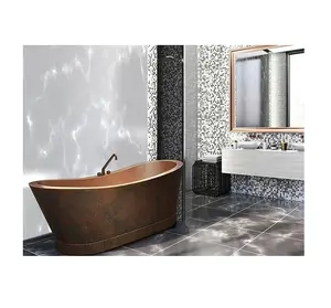 铜双拖鞋卷顶浴缸，带基座锤击铜浴缸手工锤击浴缸仿古设计