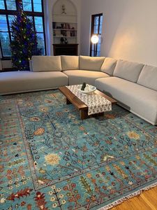 Tapis turc en laine noué à la main, style Oushak, motif floral vintage - Product Image 2