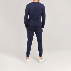 Conjunto de chándales de dos piezas de lana de algodón 100% para hombre personalizado al por mayor jersey liso sudadera cuello redondo ropa deportiva camiseta - Product Image 2