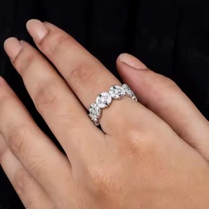 Estilo Vintage corte Original Moissanite diamante eternidad completa vermeil banda racimo anillo 925 anillo de compromiso de plata - Product Image 3