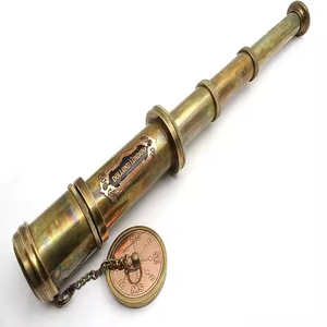 Mini binoculares de latón antiguo de 18 pulgadas con soporte de madera RJ Handicraft Store Spyglasses Funda de cuero Mini telescopios - Product Image 2