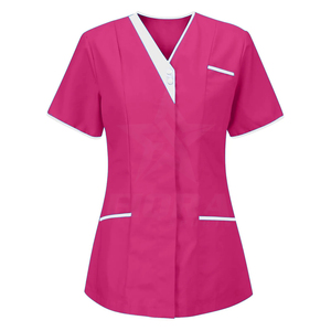 OEM Unisex cuello en V 3 bolsillo Hospital Scrub Top estiramiento manga corta uniformes médicos para médicos y enfermeras al por mayor - Product Image 6