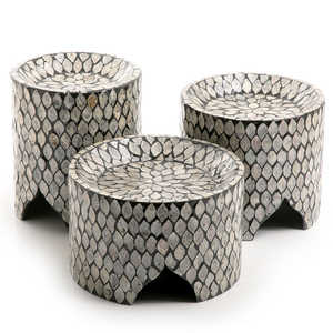 Metal Mother of Pearl <b>Cake</b> <b>Stand</b> Round Shape <b>Set</b> of Three <b>Cake</b> Holder Superior Quality Handmade for Birthday Ramadan Serving - Product Image 2