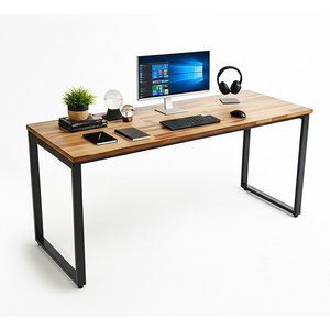 HBRT085 180x60cm Acacia Wood <b>Computer</b> <b>Desk</b> with Iron Legs Rectangular Design Assembly Required - Product Image 1