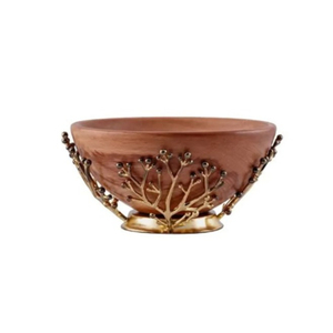 Cuenco de madera para servir, diseño de hoja de Metal dorado, frutas y ensaladas cuenco para servir, diseño antiguo, decoración del hogar, accesorio de comedor - Product Image 3