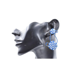 ต่างหูแฟชั่นดีไซน์ล่าสุด ลายเพ้นท์มือ ลายเครื่องปั้นดินเผาสีน้ำเงิน ตกแต่งด้วยสีทองด้าน สำหรับสาวๆ และผู้หญิง - Product Image 1