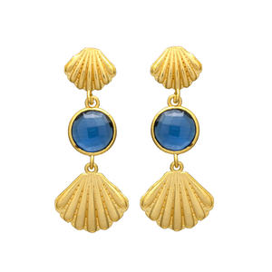 ต่างหูดีไซน์ใหม่สีทองประดับเปลือกหอย ดีไซน์โมนาลิซาสีน้ำเงิน ประดับพลอย ตัวเรือนทองเหลือง เหมาะสำหรับทุกคน - Product Image 1