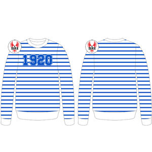 Sudadera Zeta a rayas azules y blancas con algodón suave y letras de chenilla para miembros de la Hermandad Greek Life Fashion - Product Image 4