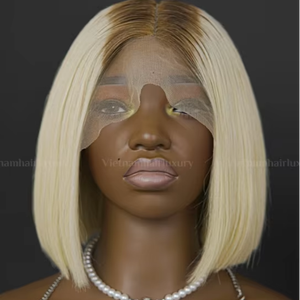 Single Donor Natural Virgin Vietnamese Human <b>Hair</b> Extensions Blonde with Dark <b>Roots</b> Wig - Product Image 1