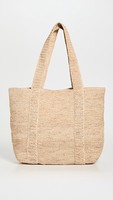 Grand sac de voyage bohème en raphia pour femme avec deux poignées et fermeture ouverte