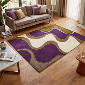 Hand Tufted Woven Modern Abstract Wool/Silk Plush Eco-Friendly Anti-Slip Rug-Purple Green Designer Living Room (Custom Size - Product Image 1