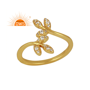 Latest Design Sterling Silver 18K Gold Plated Natural <b>Cz</b> Gemstone Leaf Design <b>Ring</b> Jewelry Manufacturer - Product Image 1