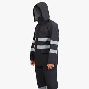 ชุดกันฝนกันลมกันน้ำเคลือบ PU สีเหลืองมองเห็นได้ชัดเจนเสื้อแจ็กเก็ตกางเกงพร้อมแถบสะท้อนแสงเพื่อความปลอดภัยในการทำงานใช้งานกลางแจ้ง - Product Image 1