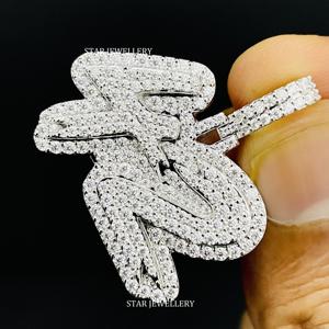 Pendentif Lettre Unisexe Personnalisé en Or 10K Plaqué Or, Sertie de Diamants de Laboratoire, Style Hip Hop Chrétien, Coupe Ronde Brillante - Product Image 4